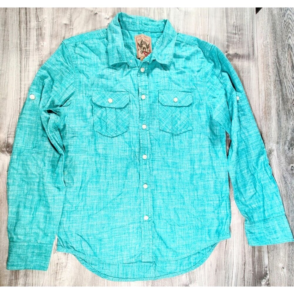 Womens Red Camel 100% Cotton‎ Long Sleeve Button Up Shirt size XL, Aqua